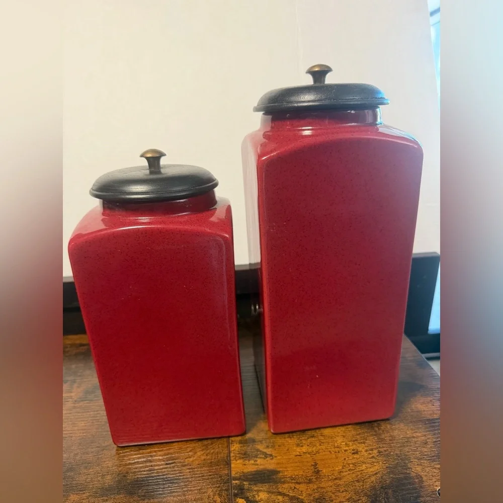 Pier 1 Rustic Brick Red Ceramic Canister Set of two.